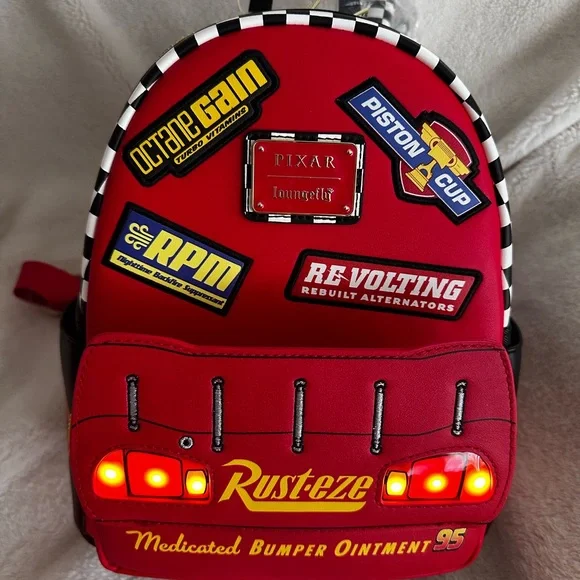 Disney’s Pixar Cars Lightning McQueen Rust-eze Light Up Loungefly Backpack: NWT